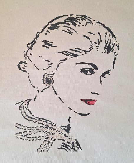 Schablonendruck Coco Chanel bestickt